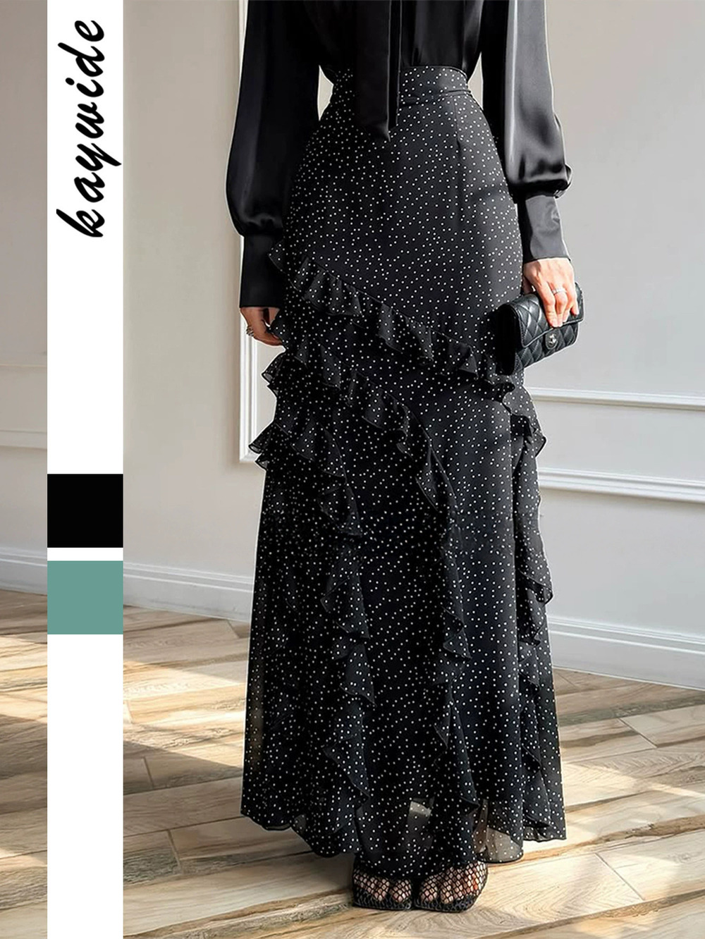 Zara Polka Dot Lace Trim Maxi Skirt Fall Winter Vacation